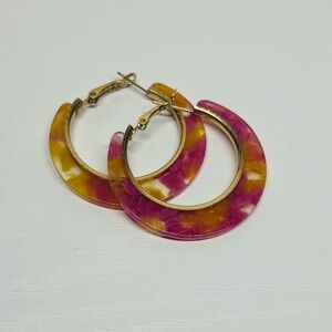 Pink and Yellow Resin Hoop Earrings